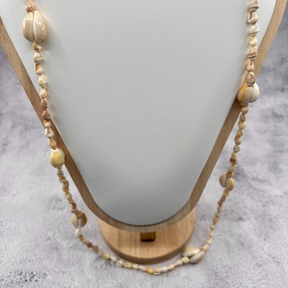 Long Cowrie Shell Necklace Natural Seashell Coastal Boho Layering Beach Vintage